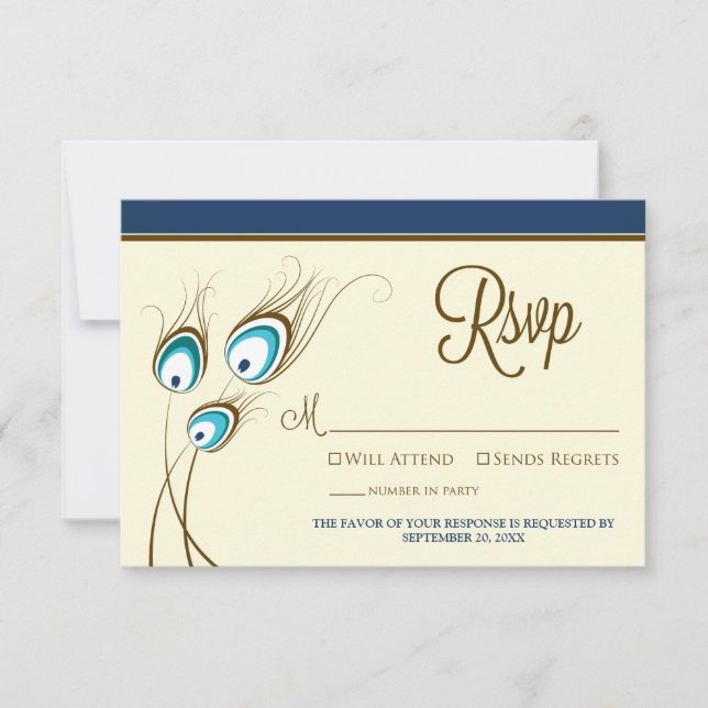 {TBA} Peacock Feathers RSVP Card (Marine) (Vorderseite)
