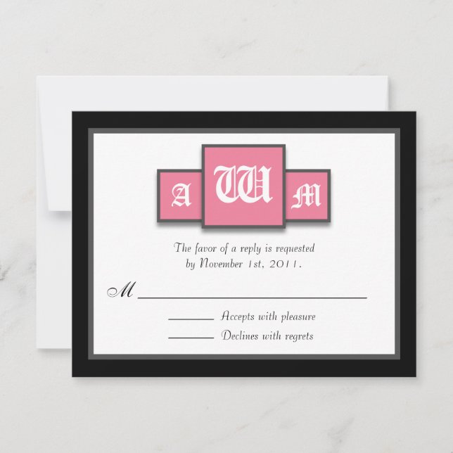 {TBA} Tri-Monogram, Pink Modern Reply / RSVP Cards Karte (Vorderseite)