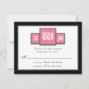 {TBA} Tri-Monogram, Pink Modern Reply / RSVP Cards Karte
