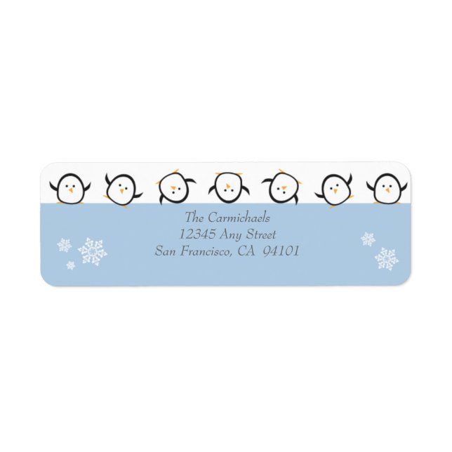 {TBA} Whimsical Penguins Address Labels (blau) (Vorne)