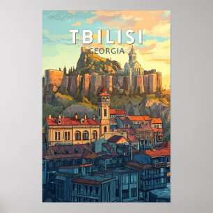 Tbilisi Georgien Illustration Reise Kunst Vintage Poster