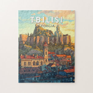 Tbilisi Georgien Illustration Reise Kunst Vintage Puzzle