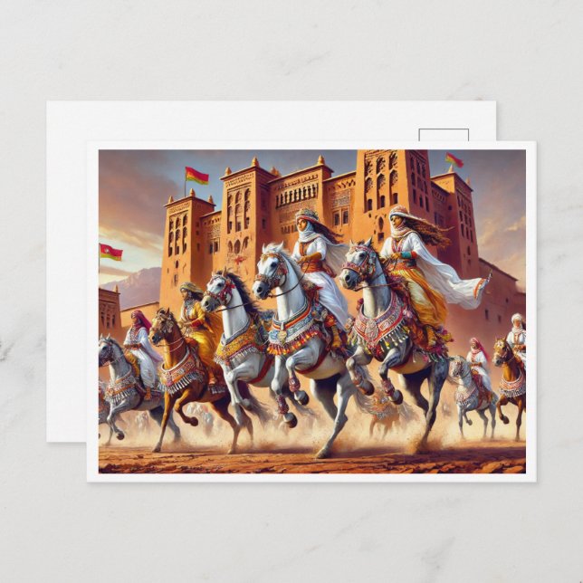 TBOURIDA Traditioneller marokkanischer Reiter Feiertagspostkarte (Vorne/Hinten)