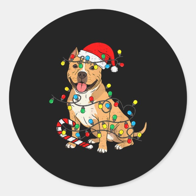 Tbull Dog Christmas Lights Santa Xmas Pet Dog Love Runder Aufkleber (Vorderseite)
