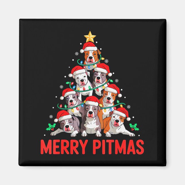 Tbull Dog Tree Xmas Light Santa Hat Christmas Merr Magnet (Vorne)