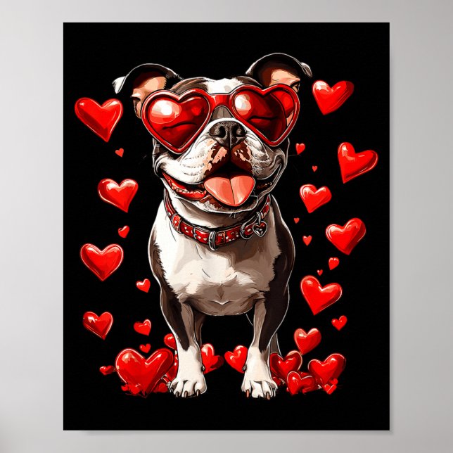 Tbull Heart Gles Cute Ttie Valentines Day Dog Love Poster (Vorne)