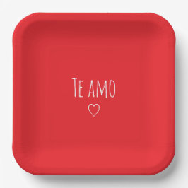 'Te Amo' Romantisches Rot Weiß Valentinstag Pappteller