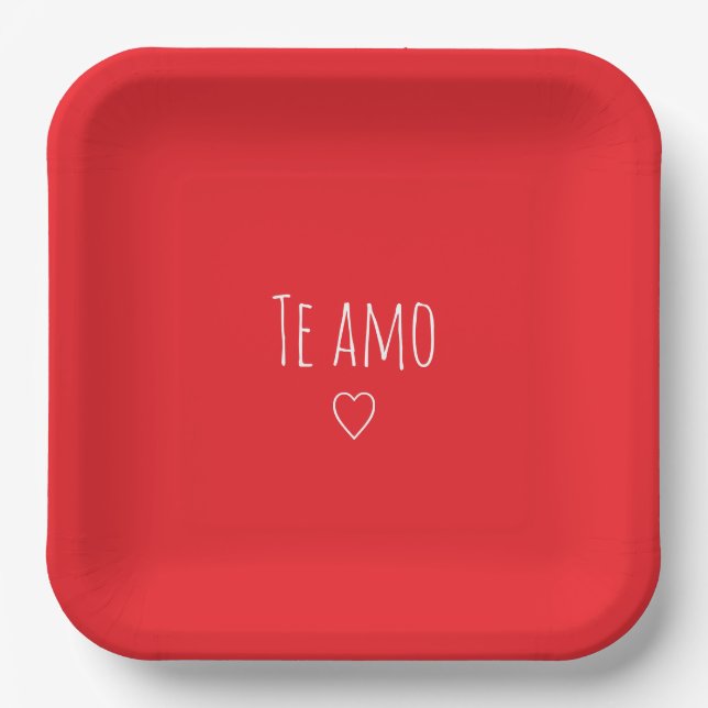 'Te Amo' Romantisches Rot Weiß Valentinstag Pappteller (Vorderseite)