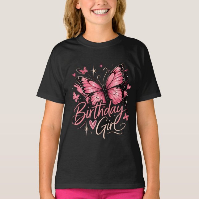 te Pink Butterfly Birthday Tee for Teen Girls (Vorderseite)