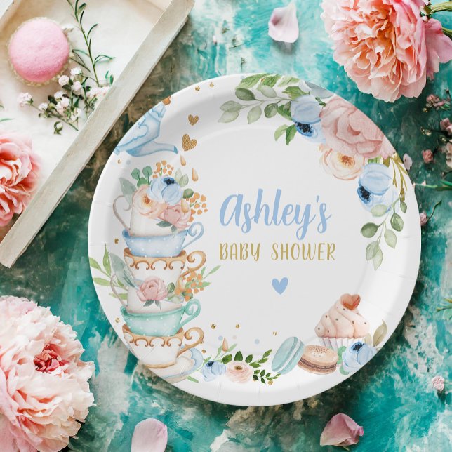 Tea Baby Shower Blue Flower Girl Baby wird brauen Pappteller (Von Creator hochgeladen)
