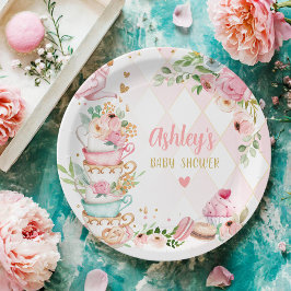 Tea Baby Shower Pink Flower Girl Baby wird brauen Pappteller
