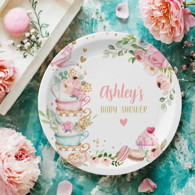 Tea Baby Shower Pink Flower Girl Baby wird brauen Pappteller (Von Creator hochgeladen)
