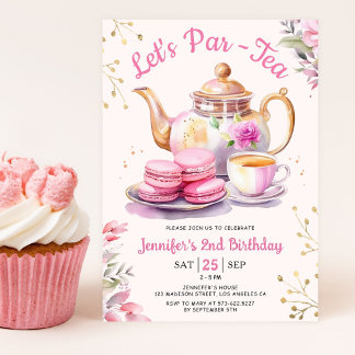 Tea Birthday Party Girl Pink Let's Par-Tea Einladung