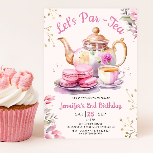 Tea Birthday Party Girl Pink Let's Par-Tea Einladung (Von Creator hochgeladen)