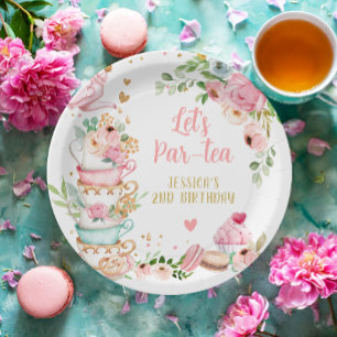 Tea Birthday Party Rosa Blume Girl Par-tea Floral Pappteller
