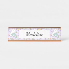 Tea & Bookish Cats Personalized Desk Name Plate Schreibtischnamensplakette