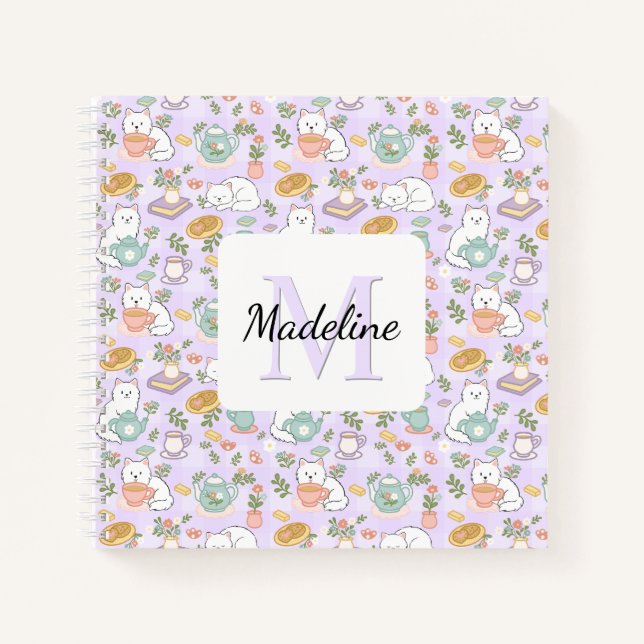 Tea & Bookish Cats Spiral Notebook Personalized Notizbuch (Vorderseite)