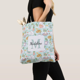 Tea & Bookish Cats Tote Bag Mint Green
