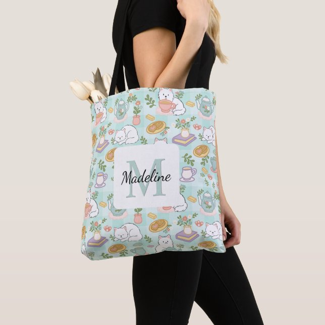 Tea & Bookish Cats  Tote Bag Mint Green (Von Nahem)