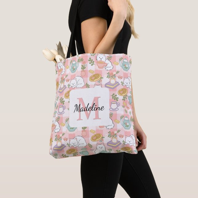 Tea & Bookish Cats Tote Bag Pink (Von Nahem)
