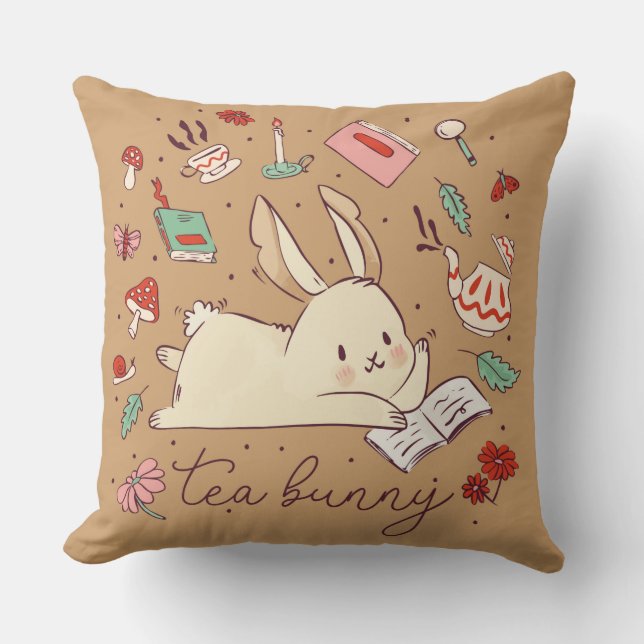 Tea Bunny Throw Kissen (Vorderseite)