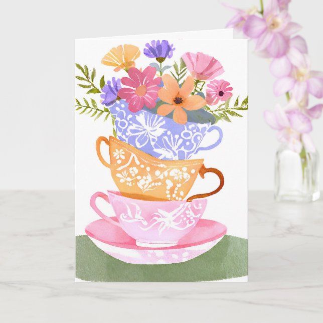 TEA CUP BIRTHDAY CARD KARTE (Orchidee)