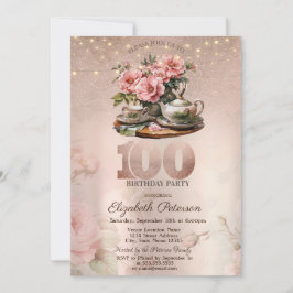 Tea Cup Blume Glitzer Rose Gold 100. Einladung