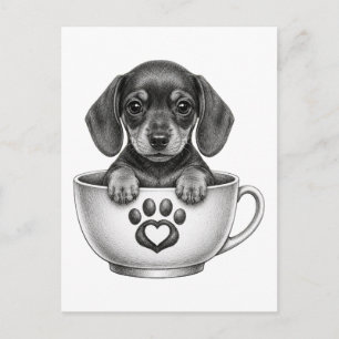 Tea Cup Dachshund Welpe  Feiertagspostkarte
