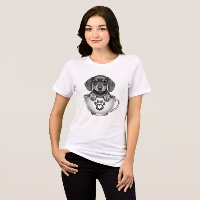 Tea Cup Dachshund Welpe Tri-Blend Shirt (Vorderseite voll)