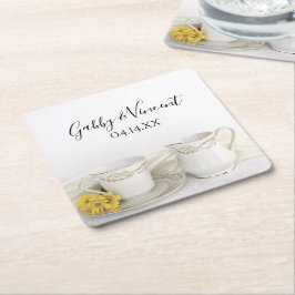 Tea Cup mit gelben Daisies Hochzeit Rechteckiger Pappuntersetzer