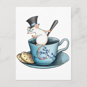 Tea Cup Mouse in Tophat Postkarte