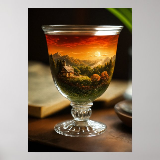 "Tea Cup Realms: Fotorealistische Landschaft Elega Poster (Vorne)