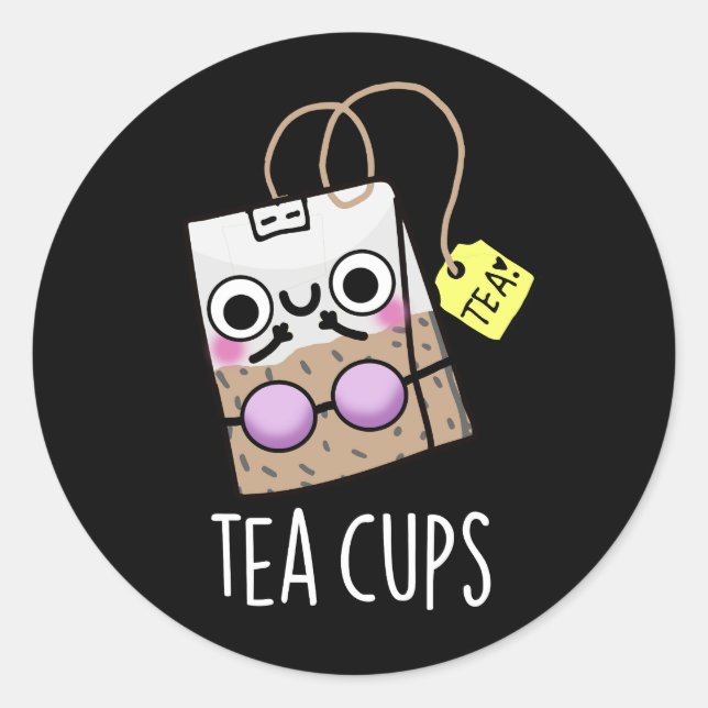 Tea Cups Funny Bra Puns Dark BG Runder Aufkleber (Vorderseite)