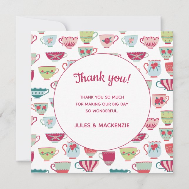 Tea Cups Moderne Vintage Hochzeit Danke Karte