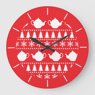 Tea Drinker Christmas Jumper Festive Teapots Große Wanduhr