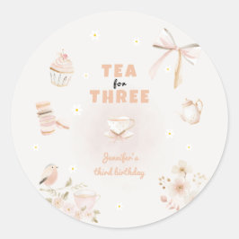 Tea for Three Birthday Invitation for Girls Runder Aufkleber