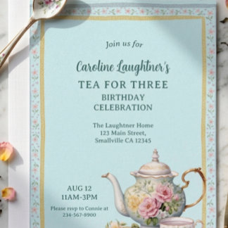 Tea For Three Blumengarten Geburtstag Einladung