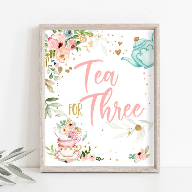 Tea for Three Tea Party Girl 3rd Third Birthday Poster (Von Creator hochgeladen)