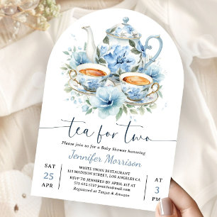 Tea For Two Baby Shower Junge Dusty Blue Bogen Einladung