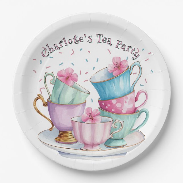 Tea for Two Elegant Girl's Birthday Party Pappteller (Vorderseite)
