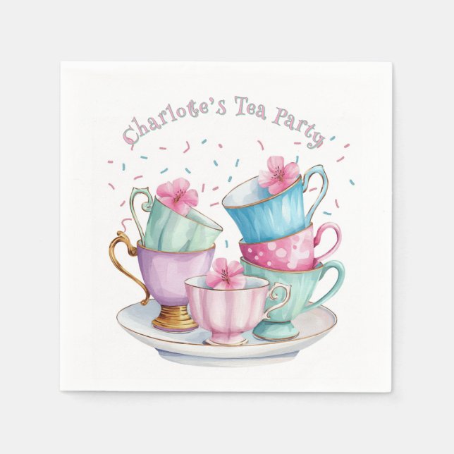 Tea for Two Elegant Girl's Birthday Party Serviette (Vorderseite)