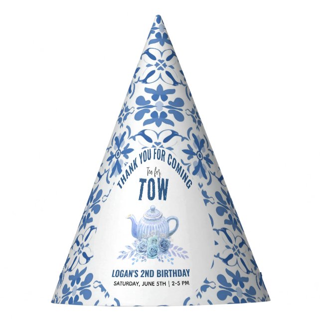 Tea for Two – Floral 2nd Birthday Party Partyhütchen (Vorderseite)