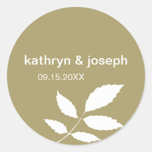 Tea green modern Blätter Custom Hochzeitsvorzeigel Runder Aufkleber