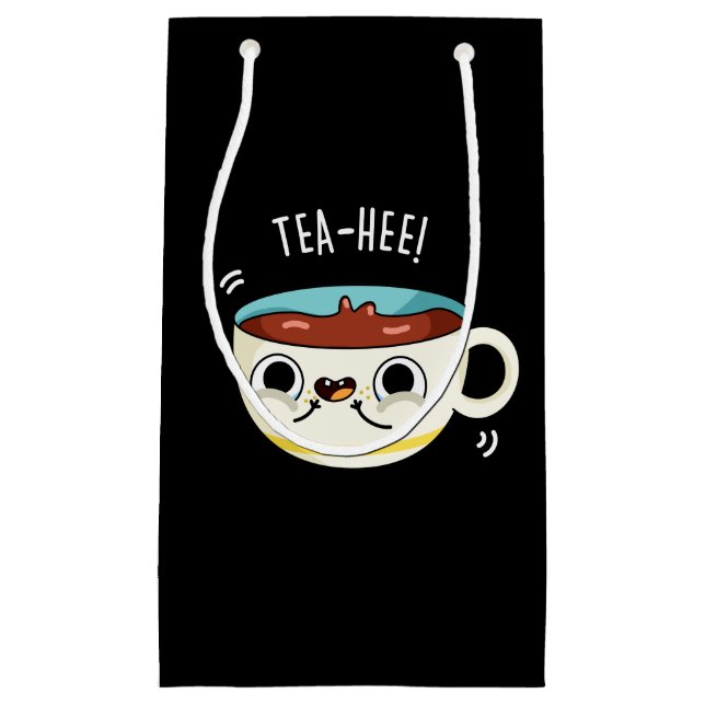 Tea Hee Funny Tee Cup Pun Dark BG Kleine Geschenktüte (Vorderseite)