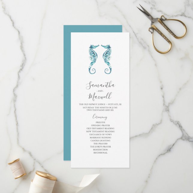 Tea Length Beach Hochzeitsprogramme Seepferde Programm (Vorderseite/Rückseite Beispiel)