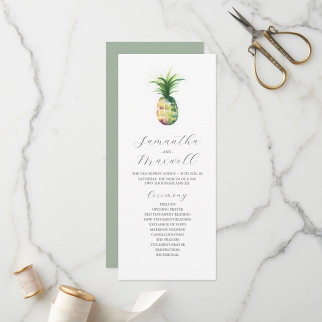 Tea Length Wedding Program Template Ananas Programm (Vorderseite/Rückseite Beispiel)