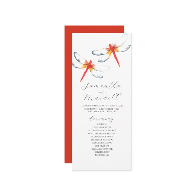 Tea Length Wedding Program Template Dragonfly Programm (Vorderseite/Rückseite Beispiel)