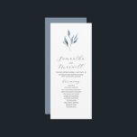 Tea Length Wedding Program Template Dusty Blue Programm<br><div class="desc">Dieses Hochzeitsgeschenk mit Teelänge bietet einzigartige Aquarellfarben-Blätter in staubblauer Farbe. Verwenden Sie die Vorlagenfelder,  um Ihre Dienstreihenfolge hinzuzufügen. Die Karte kehrt zu einer soliden,  passenden Farbe zurück. Weitere Hochzeitsthemen wie dieser Besuch www.zazzle.com/dotellabelle Einzigartige Kunst und Design von Victoria Grigaliunas of Do Tell A Belle.</div>