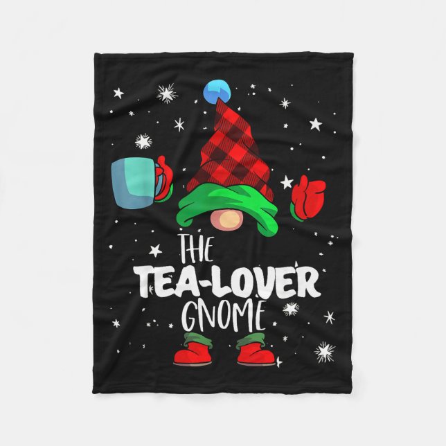 Tea Lover Gnome Red Buffalo Plaid Matching Family  Fleecedecke (Vorderseite)