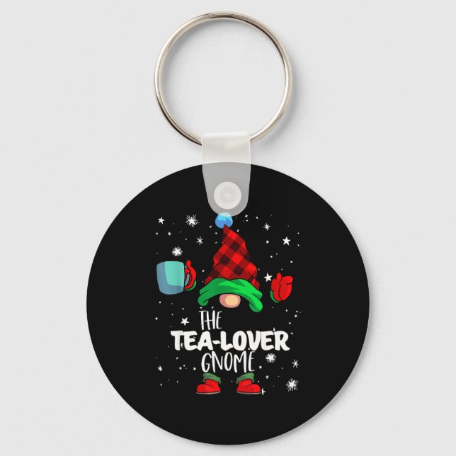 Tea Lover Gnome Red Buffalo Plaid Matching Family  Schlüsselanhänger (Vorderseite)